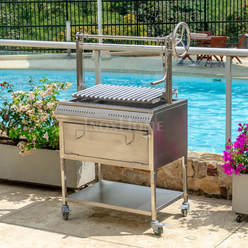 ASADOR Y CAJA CHINA ACERO INOXIDABLE CON BASE RUEDAS