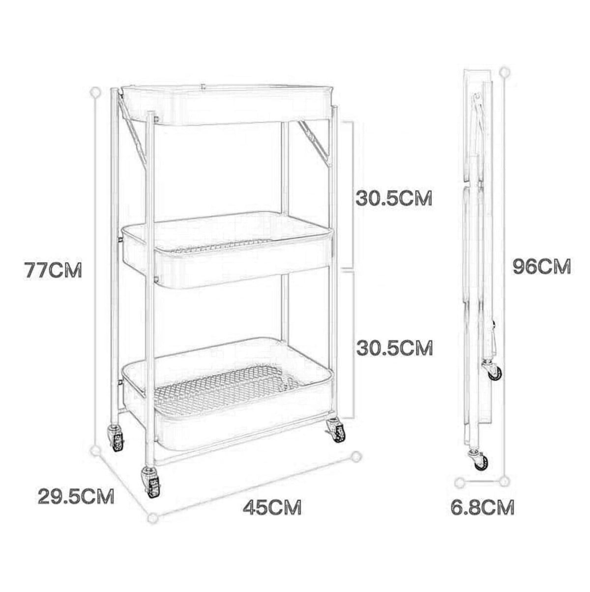 Carro Cocina 3 Niveles Metalico Plegable