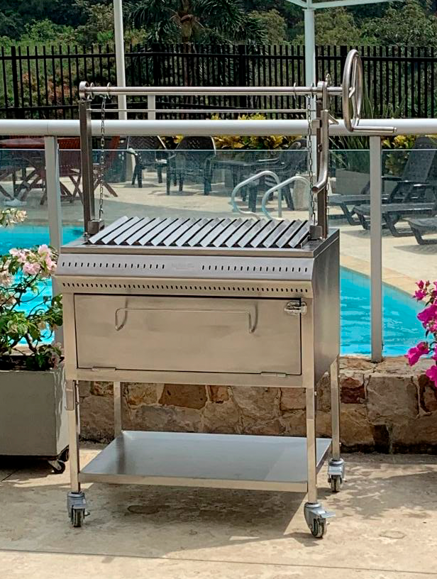 ASADOR Y CAJA CHINA ACERO INOXIDABLE CON BASE RUEDAS