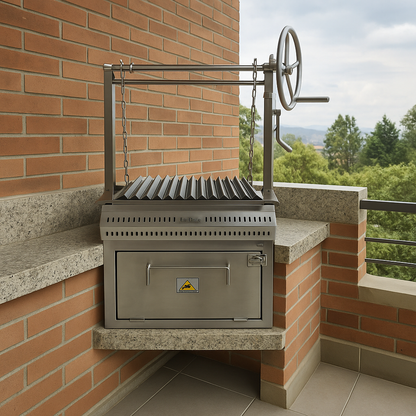 ASADOR PARRILLERO CON CAJA CHINA DE EMPOTRAR (acero inoxidable)