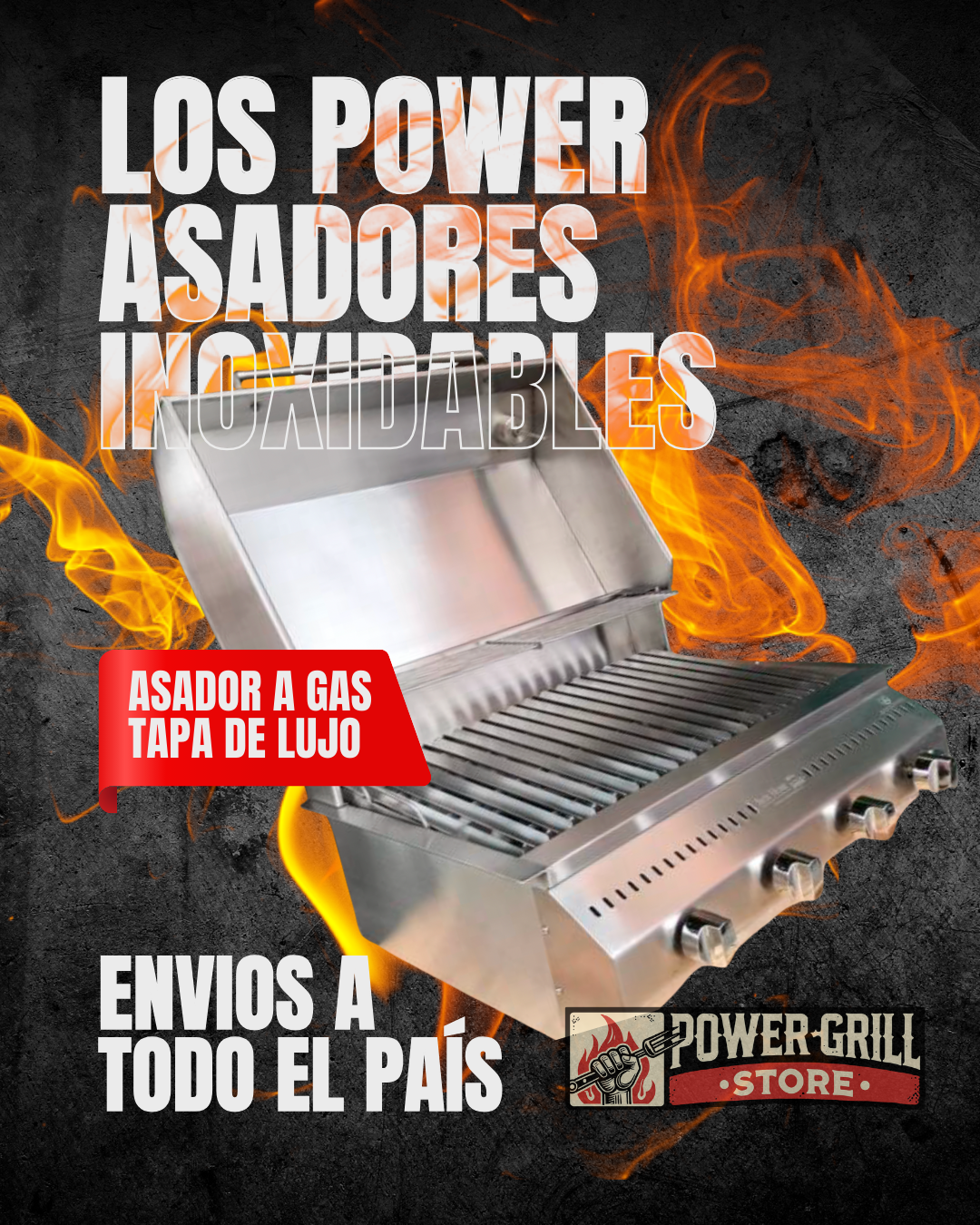 Asador a gas con tapa de lujo de empotrar