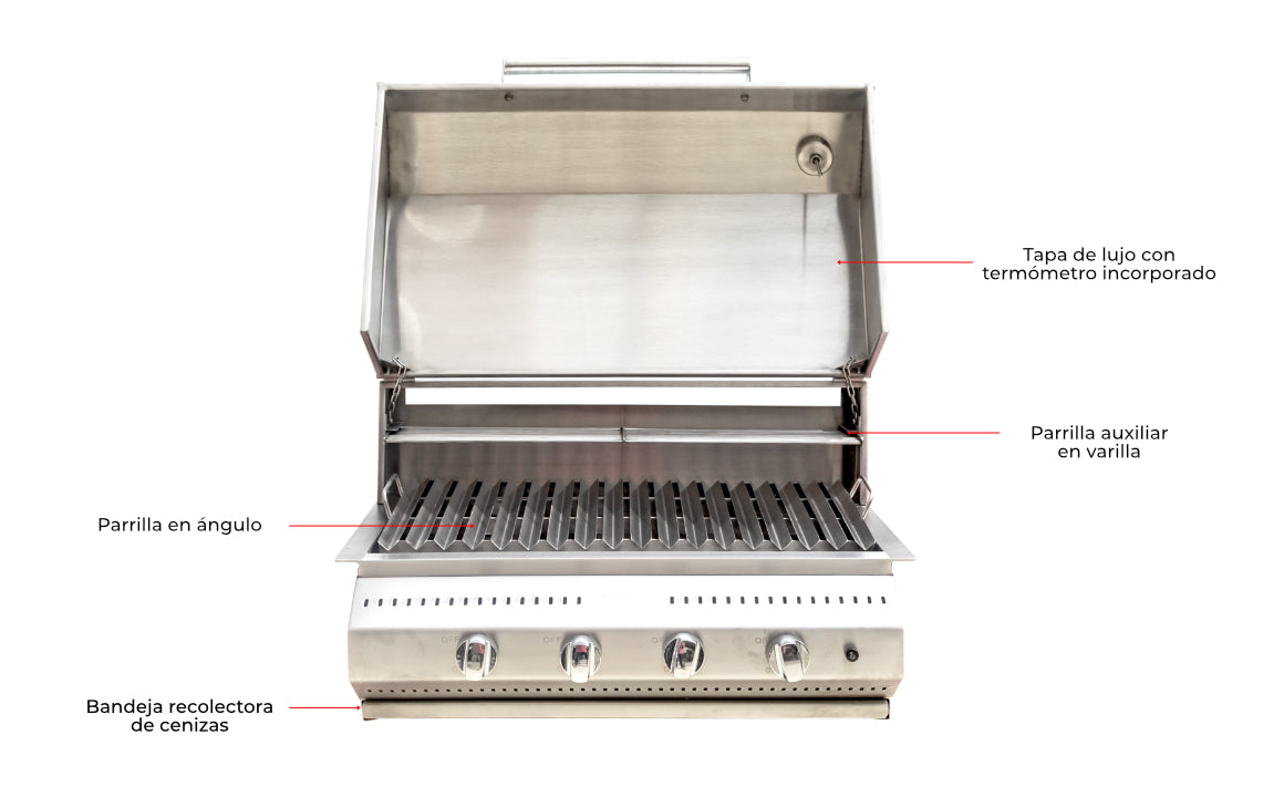Asador a gas con tapa de lujo de empotrar