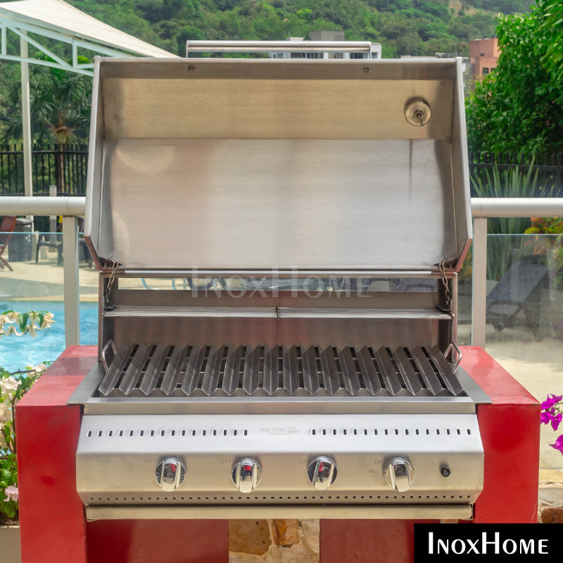 Asador a gas con tapa de lujo de empotrar